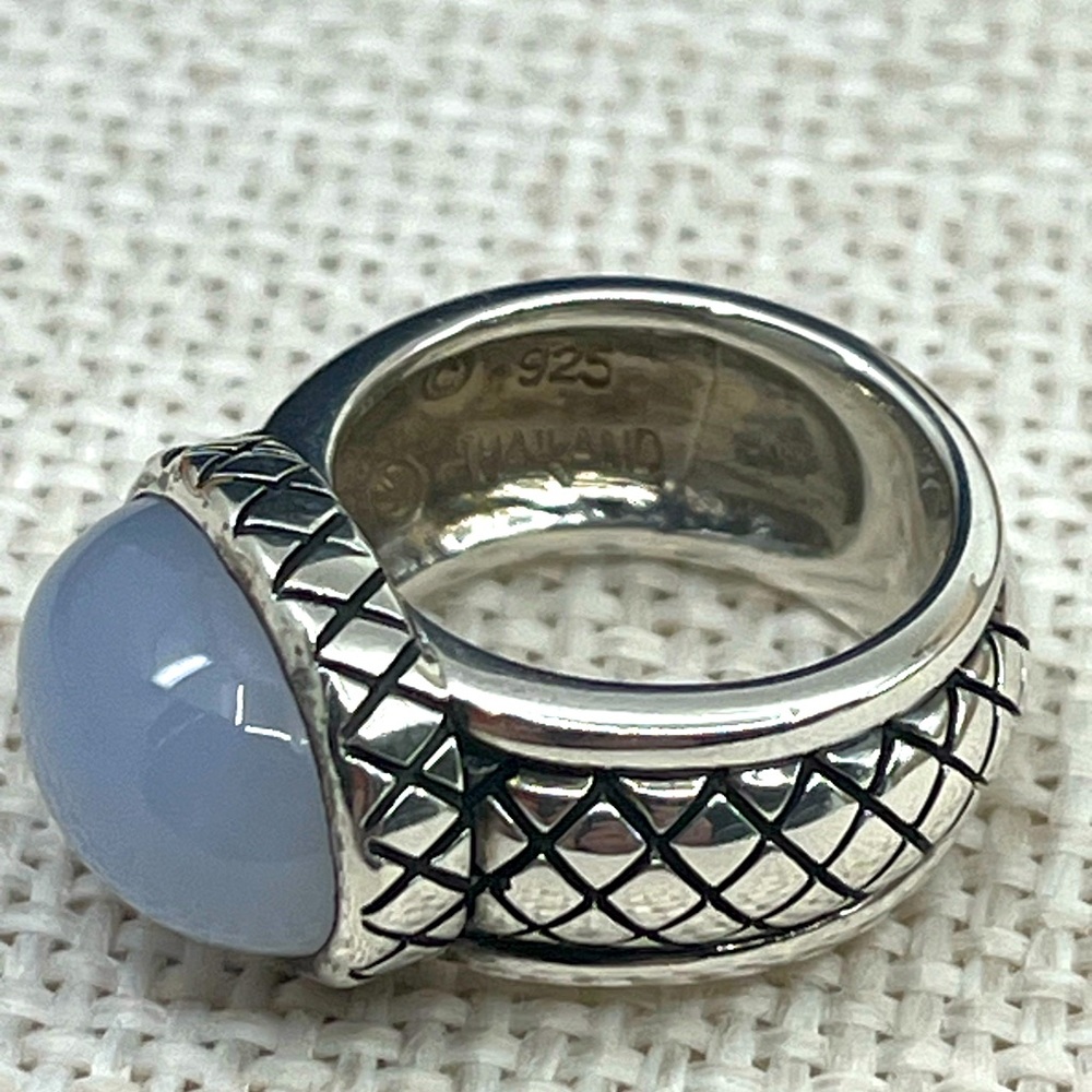 Vintage Sterling Silver Thai Ring with Blue Chalcedony – Size 4.75, 8.9g